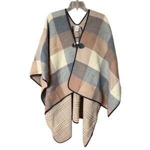 Liz Claiborne Plaid Poncho Cape Shawl Tweed New Equestrian Neutral Luxury OS